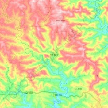 Carte topographique Modelo, altitude, relief