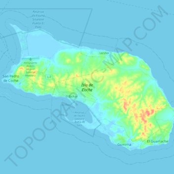 Carte topographique Coche Island, altitude, relief