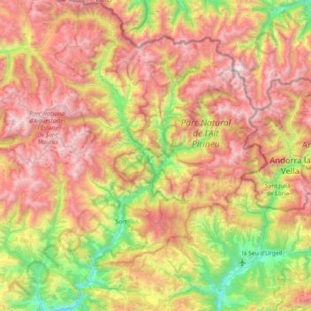 Carte topographique Pallars-Supérieur, altitude, relief