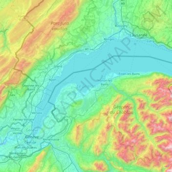 Carte topographique Lac Léman, altitude, relief