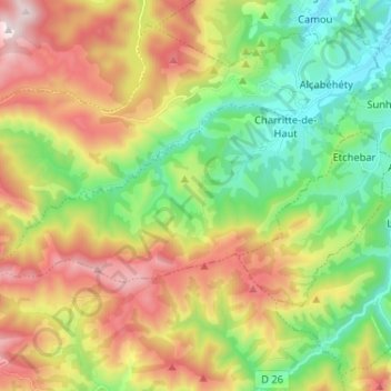Carte topographique Lacarry-Arhan-Charritte-de-Haut, altitude, relief