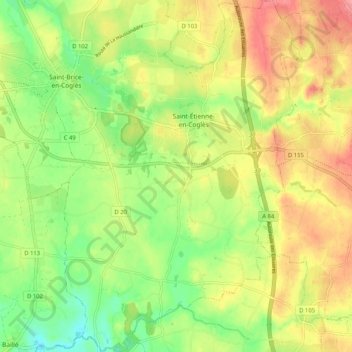 Carte topographique Saint-Étienne-en-Coglès, altitude, relief