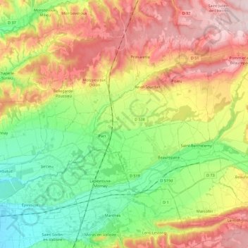 Carte topographique 38270, altitude, relief