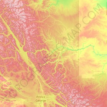 Carte topographique Peace River Regional District, altitude, relief