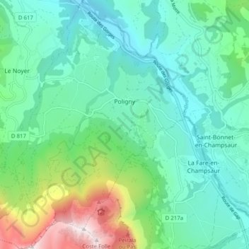 Carte topographique Poligny, altitude, relief
