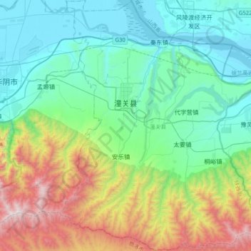 Carte topographique Tongguan County, altitude, relief