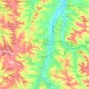 Carte topographique Auch, altitude, relief
