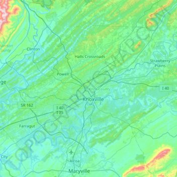 Carte topographique Knox County, altitude, relief