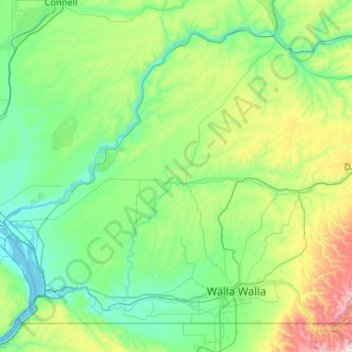 Carte topographique Walla Walla County, altitude, relief