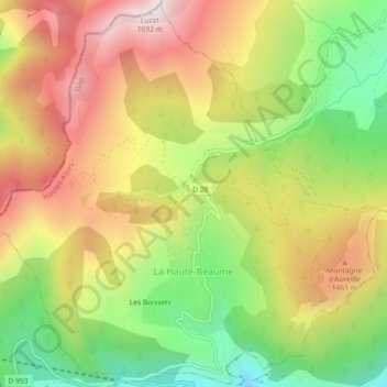 Carte topographique La Haute-Beaume, altitude, relief