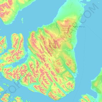 Carte topographique Península de Brunswick, altitude, relief