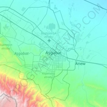 Carte topographique Ville d'Achgabat, altitude, relief