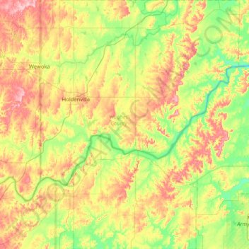 Carte topographique Hughes County, altitude, relief
