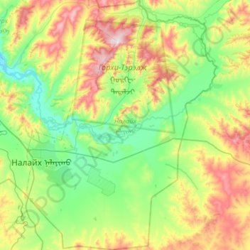 Carte topographique Nalaikh, altitude, relief