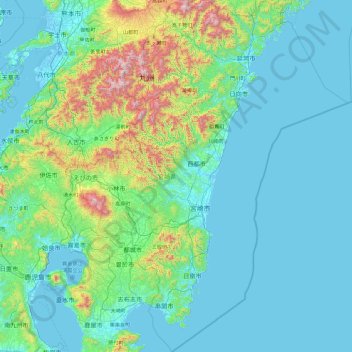 Carte topographique Kyushu Region, altitude, relief