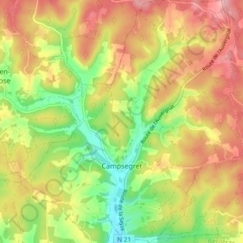 Carte topographique Campsegret, altitude, relief