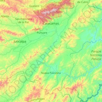 Carte topographique Catacamas, altitude, relief
