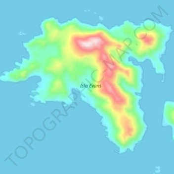 Carte topographique Isla Evans, altitude, relief