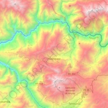 Carte topographique Huanipaca, altitude, relief
