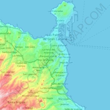 Carte topographique Las Palmas de Grande Canarie, altitude, relief