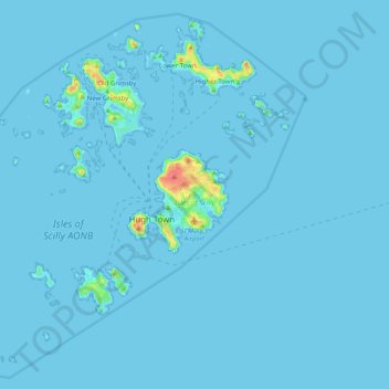 Carte topographique Îles Sorlingues, altitude, relief