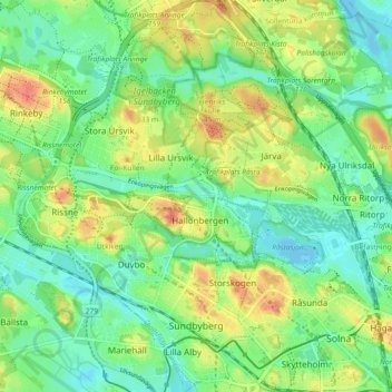 Carte topographique Sundbybergs kommun, altitude, relief