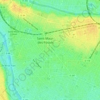 Carte topographique 94100, altitude, relief