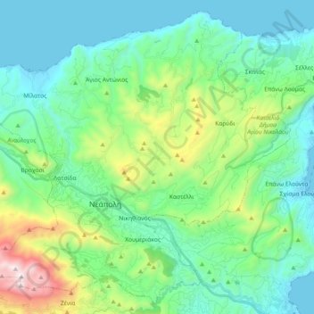 Carte topographique Neapoli Municipal Unit, altitude, relief