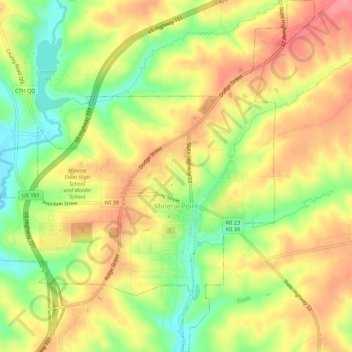 Carte topographique Mineral Point, altitude, relief