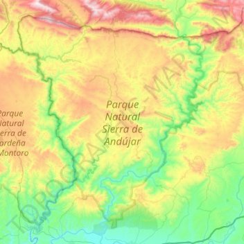Carte topographique Parque Natural Sierra de Andújar, altitude, relief