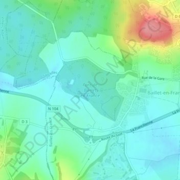 Carte topographique Parc de Baillet en France, altitude, relief