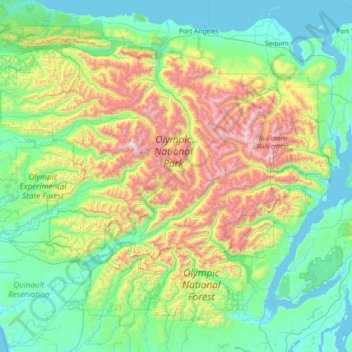 Carte topographique Olympic Mountains, altitude, relief