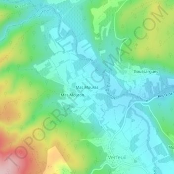 Carte topographique Mas Mouras, altitude, relief