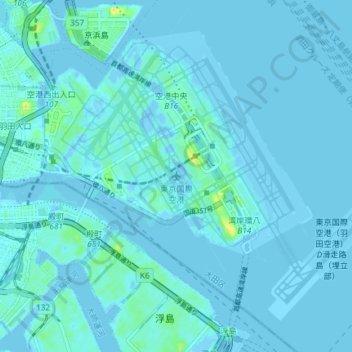 Carte topographique Tokyo International Airport, altitude, relief