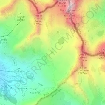 Carte topographique Lacs de Terre Rouge, altitude, relief