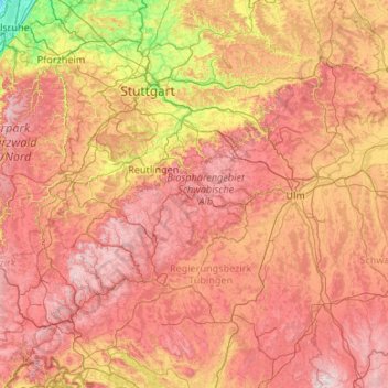 Carte topographique Jura souabe, altitude, relief