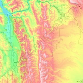Carte topographique Wyoming Range, altitude, relief