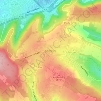 Carte topographique Spicheren, altitude, relief