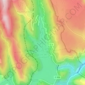 Carte topographique Ruisseau des Morangiès, altitude, relief