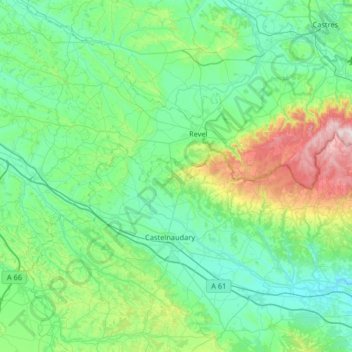 Carte topographique Montagne noire, altitude, relief