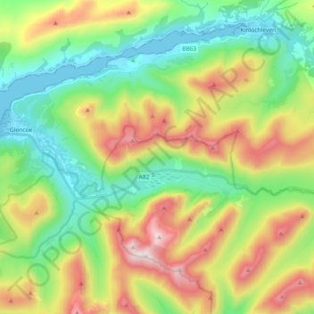 Carte topographique Glen Coe, altitude, relief