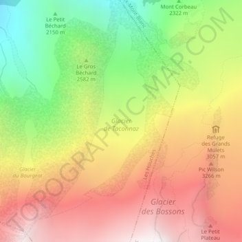 Carte topographique Glacier de Taconnaz, altitude, relief