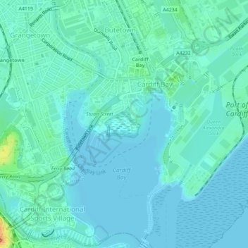 Carte topographique Cardiff Bay Wetlands Reserve, altitude, relief