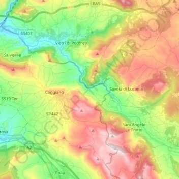 Carte topographique Fiume Melandro, altitude, relief