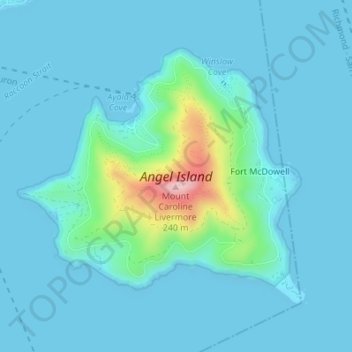Carte topographique Angel Island, altitude, relief