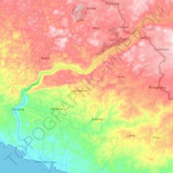 Carte topographique Maron River, altitude, relief