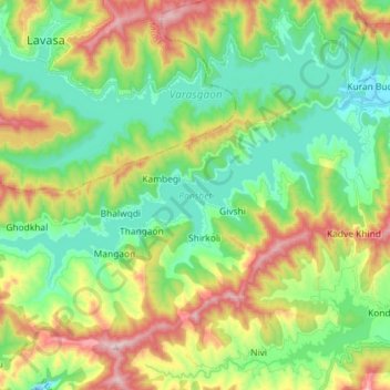 Carte topographique Panshet, altitude, relief