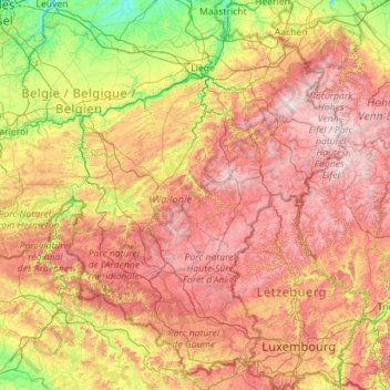 Carte topographique Ardennen, altitude, relief