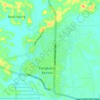 Carte topographique Pangkalan Kerinci Kota, altitude, relief