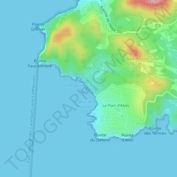 Carte topographique Plage des Nations, altitude, relief